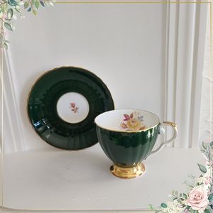Royal Grafton Tea Cup and Saucer, Green and Gold Tea Cup and Saucer, Flower bouq